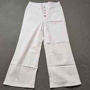 Denver Hayes white exposed Button fly high rise wide leg crop jeans